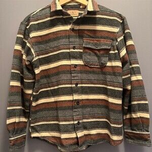 RedHead Men's Casual Button Down Shirt - Gray, Brown, Cream Stripes